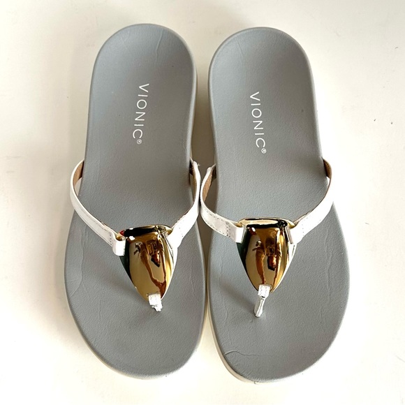 VIONIC RAYSA WHITE PATENT LEATHER SLIP-ON SUPPORTIVE TOE-POST THONG SANDAL Sz8.5 - Picture 11 of 11